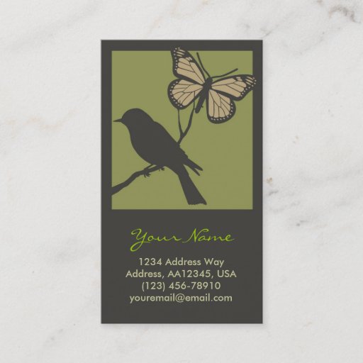 Customizable Bird Butterfly Profile Card (Green) Business Card Templates