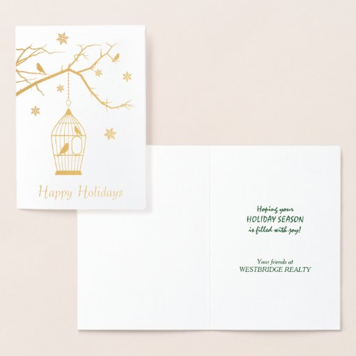 Bird Cage and Tree Corporate Christmas Foil Card