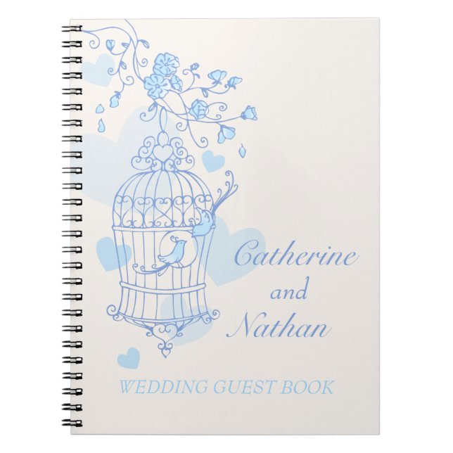 Bird cage blue wedding guest book (Front)