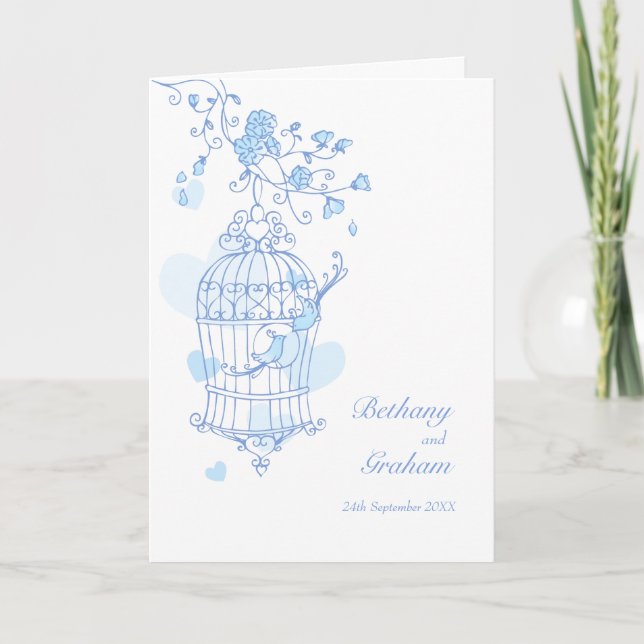 Bird cage blue wedding program (Front)