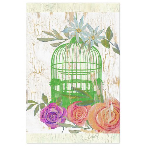 Bird Cage BOHO Vintage Floral Wood Decoupage Tissue Paper
