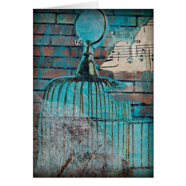 Bird Cage Collage Mixed Media Blank Inside  Cards (Front)