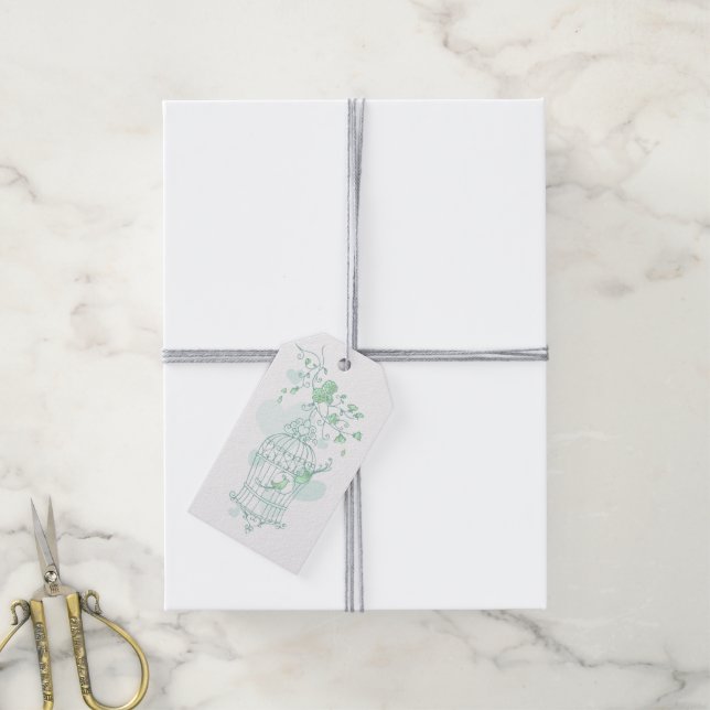 Bird cage green wedding favor gift tag (With Twine)