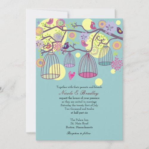 Bird Cage Love Birds Wedding Invitation