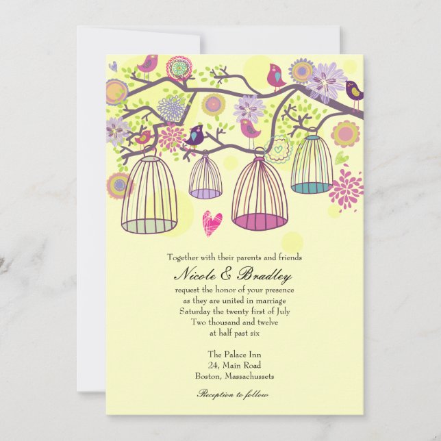 Bird Cage Love Birds Wedding Invitation (Front)