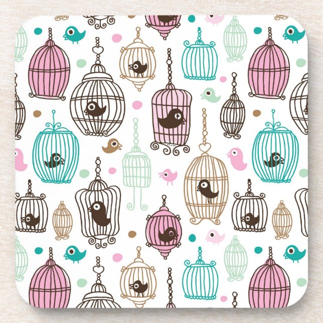 bird cage love kids background pattern beverage coaster (Front)