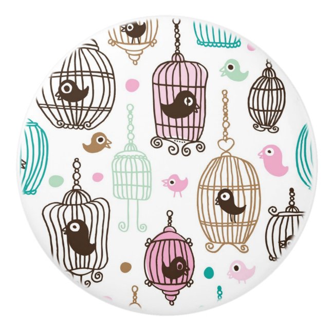 bird cage love kids background pattern ceramic knob (Front)