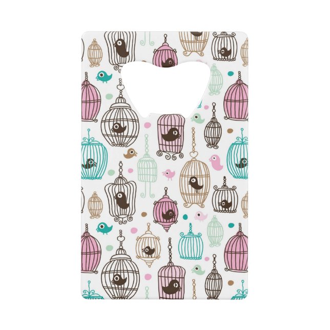 bird cage love kids background pattern credit card bottle opener (Front)