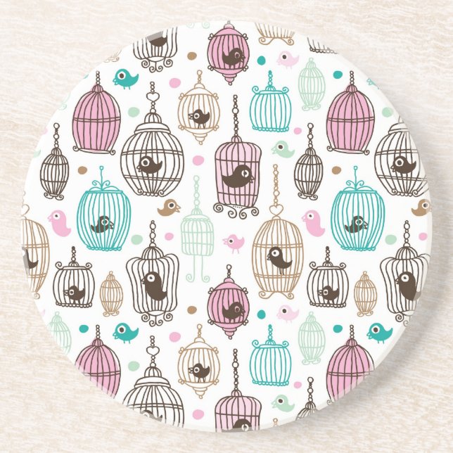 bird cage love kids background pattern drink coaster (Front)
