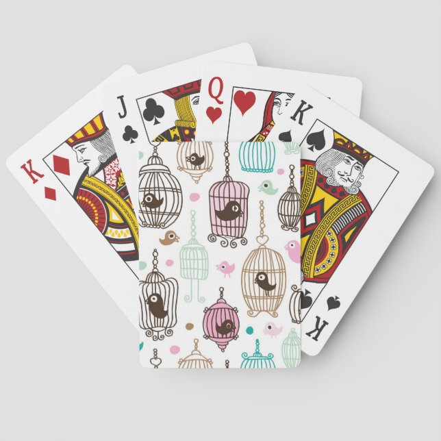 bird cage love kids background pattern poker cards (Back)