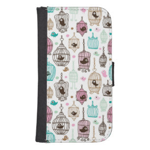 bird cage love kids background pattern wallet phone case for samsung galaxy s4