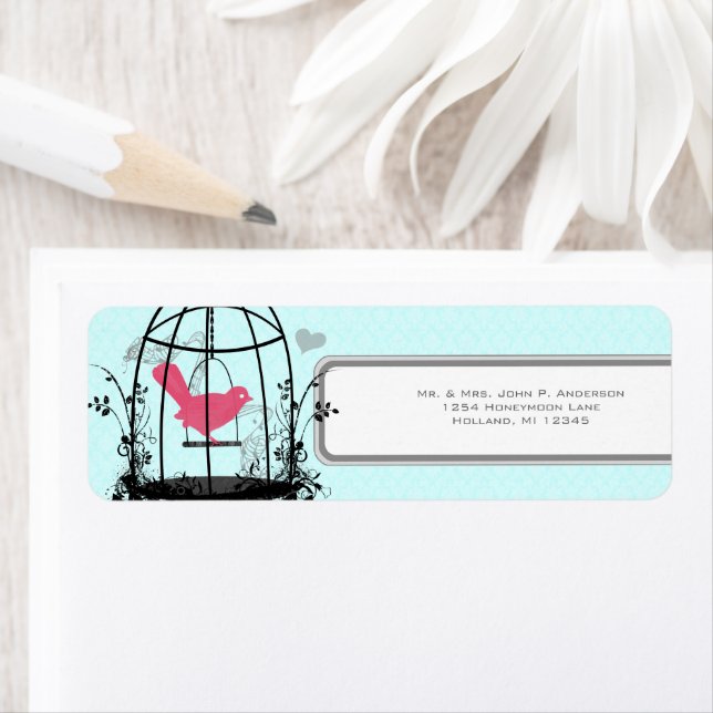 Bird Cage Pink Bird Musical Notes and Heart Label (Insitu)