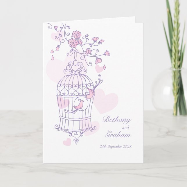 Bird cage pink purple wedding program (Front)