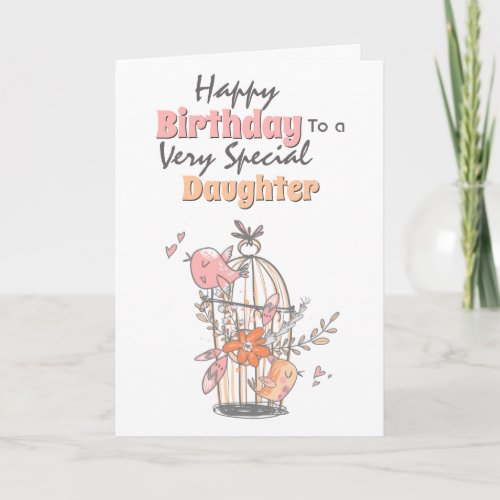 Bird cage whimsical flowers birthday wishes card