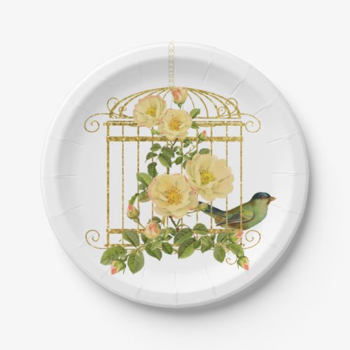 Bird Cage with Roses and a Bird Paper Plate