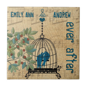 Bird Cage Wood Grain Tree Forever Anniversary Tile