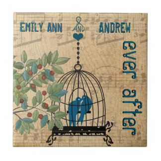 Bird Cage Wood Grain Tree Forever Anniversary Tile