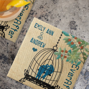 Bird Cage Wood Grain Tree Forever Anniversary Tile