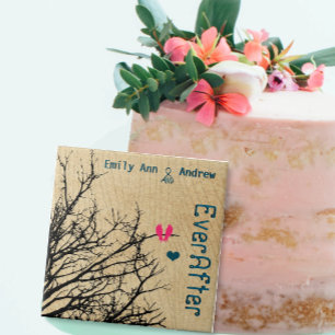 Bird Cage Wood Grain Tree Forever Anniversary Tile