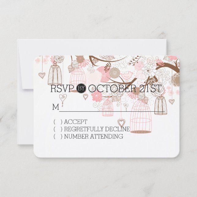 Bird Cages and Flowers Tree Branch RSVP Card (Front)