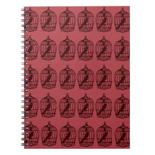 Bird Cages Pattern Burgundy Notebook