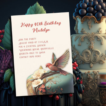 Bird Cake Birthday Party Celebration  Invitation by BlueHyd at Zazzle