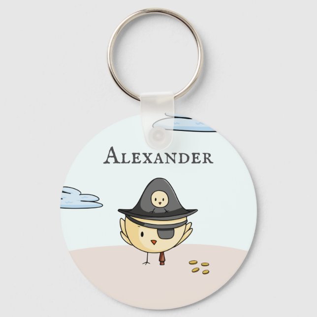 Bird Captain with Eye Patch Pirate Personalized Keychain (Front)