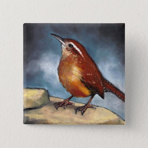 Bird Carolina Wren in Pastel Wildlife Art Pinback Button