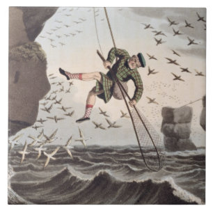 Bird Catching from Above, engraved by Matthew Dubo Ceramic Tile