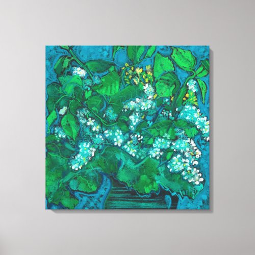 Bird Cherry Flowers Blossom Floral Pastel Painting Canvas Print