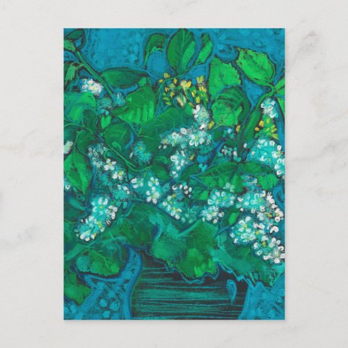 Bird Cherry Flowers Blossom Floral Pastel Painting Postcard