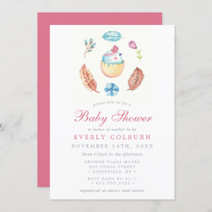 Bird Chick Boho Watercolor Girl Baby Shower Invitation