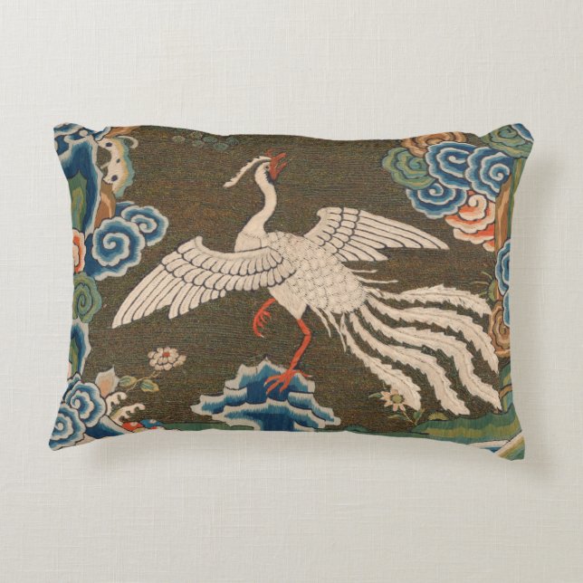 Bird Chinese Antique Decor Accent Pillow (Back)