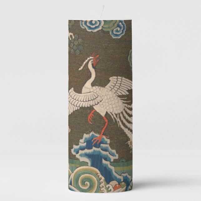 Bird Chinese Antique Decor Pillar Candle (Front)