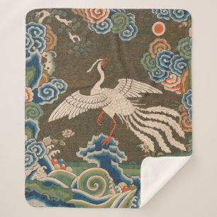 Bird Chinese Antique Decor Sherpa Blanket