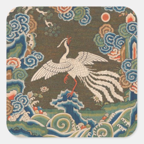 Bird Chinese Antique Decor Square Sticker