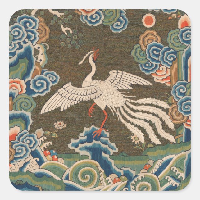 Bird Chinese Antique Decor Square Sticker (Front)
