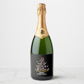 Bird Christmas Tree Merry Christmas Sparkling Wine Label