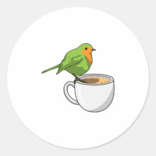 Bird Coffee Cup Classic Round Sticker
