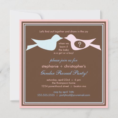 Bird Couple Baby Gender Reveal Party Personalized Invitations
