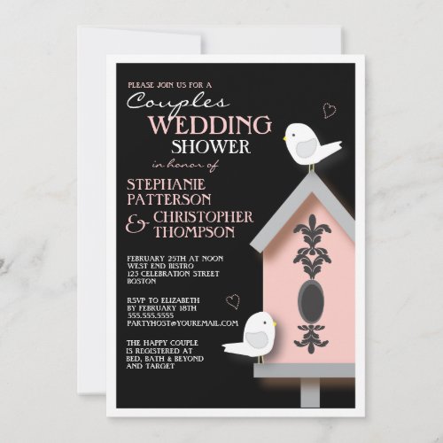 Bird Couple Damask Birdhouse Couples Shower Announcements