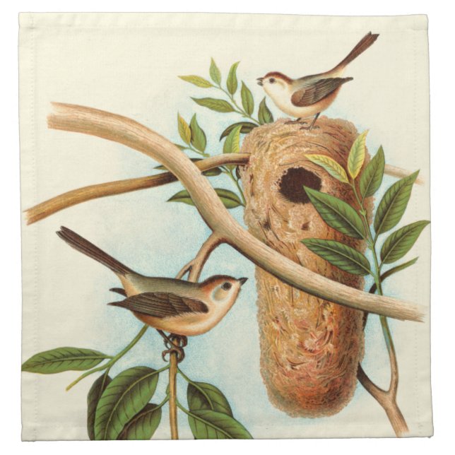 Bird Couple on a Nest Perched on a Branch Cloth Napkin (Front)