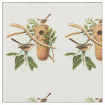 Bird Couple on a Nest Perched on a Branch Fabric