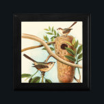 Bird Couple on a Nest Perched on a Branch Gift Box<br><div class="desc">This decorative art print displays a bird couple setting up their nest. The illustration conveys a feeling of togetherness and harmony while the soft pastel green, beige and brown colors create a pleasant calming feeling. Choose this design for any rustic home decor products.</div>