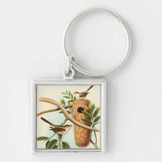 Bird Couple on a Nest Perched on a Branch Keychain (Front)