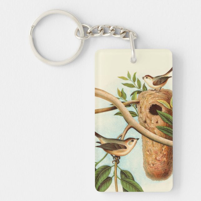 Bird Couple on a Nest Perched on a Branch Keychain (Front)