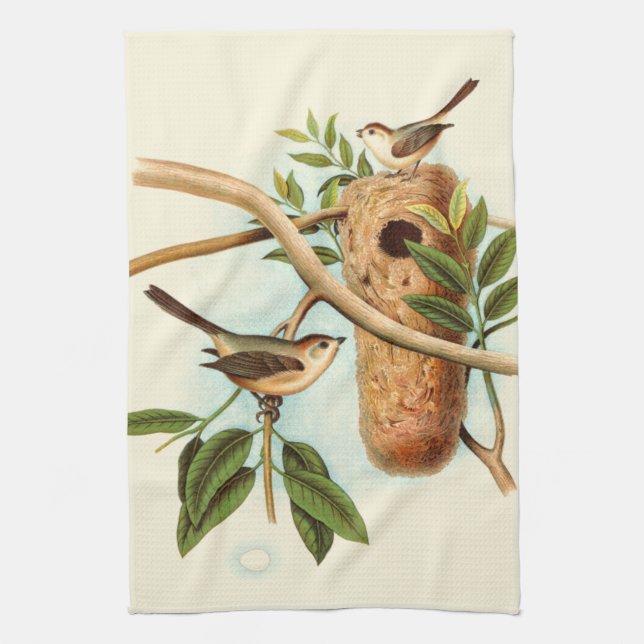 Bird Couple on a Nest Perched on a Branch Kitchen Towel (Vertical)