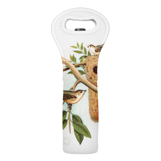 Bird Couple on a Nest Perched on a Branch Wine Bag (Back)