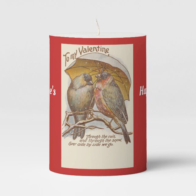 Bird Couple Valentine Pillar Candle (Front)