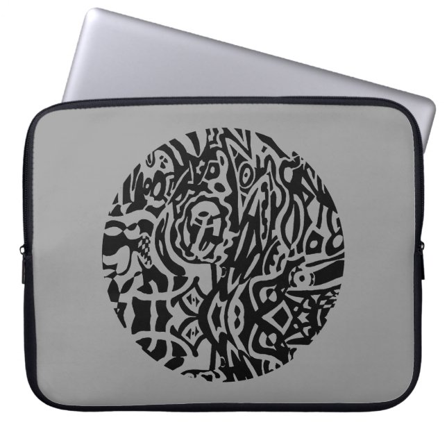 "Bird Creature" B&W Abstract Laptop Sleeve (Front)